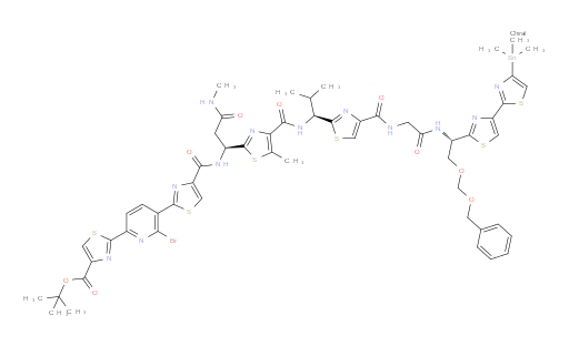 tert-butyl 2-(5-(4-(((S)-1-(4-(((S)-1-(4-((2-(((S)-2-((benzyloxy)methoxy)-1-(4-(trimethylstannyl)-[2,4'-bithiazol]-2'-yl)ethyl)amino)-2-oxoethyl)carbamoyl)thiazol-2-yl)-2-methylpropyl)carbamoyl)-5-methylthiazol-2-yl)-3-(methylamino)-3-oxopropyl)carbamoyl)thiazol-2-yl)-6-bromopyridin-2-yl)thiazole-4-carboxylate