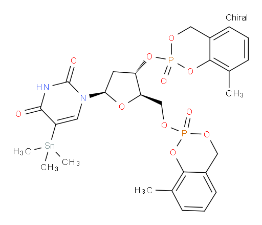 1-((2R,4S,5R)-4-((8-methyl-2-oxido-4H-benzo[d][1,3,2]dioxaphosphinin-2-yl)oxy)-5-(((8-methyl-2-oxido-4H-benzo[d][1,3,2]dioxaphosphinin-2-yl)oxy)methyl)tetrahydrofuran-2-yl)-5-(trimethylstannyl)pyrimidine-2,4(1H,3H)-dione
