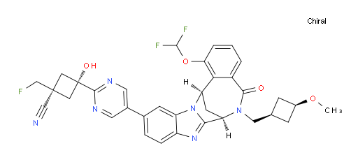 (1R,3r)-3-(5-((7R,14R)-1-(difluoromethoxy)-6-(((1s,3S)-3-methoxycyclobutyl)methyl)-5-oxo-5,6,7,14-tetrahydro-7,14-methanobenzo[f]benzo[4,5]imidazo[1,2-a][1,4]diazocin-11-yl)pyrimidin-2-yl)-1-(fluoromethyl)-3-hydroxycyclobutanecarbonitrile