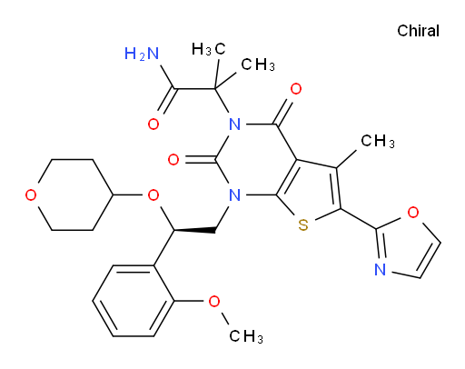 1,4-Dihydro-1-[(2R)-2-(2-methoxyphenyl)-2-[(tetrahydro-2H-pyran-4-yl)oxy]ethyl]-α,α,5-trimethyl-6-(2-oxazolyl)-2,4-dioxothieno[2,3-d]pyrimidine-3(2H)-acetamide