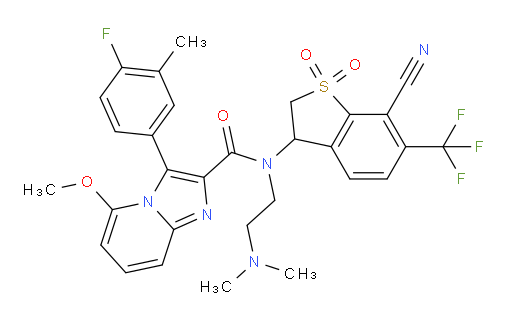 N-[7-cyano-1,1-dioxo-6-(trifluoromethyl)-2,3-dihydro-1lambda6-benzothiophen-3-yl]-N-[2-(dimethylamino)ethyl]-3-(4-fluoro-3-methylphenyl)-5-methoxyimidazo[1,2-a]pyridine-2-carboxamide