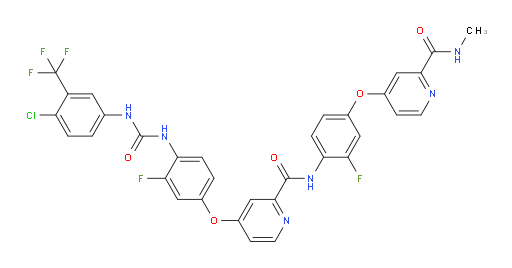 4-(4-(3-(4-chloro-3-(trifluoromethyl)phenyl)ureido)-3-fluorophenoxy)-N-(2-fluoro-4-((2-(methylcarbamoyl)pyridin-4-yl)oxy)phenyl)picolinamide