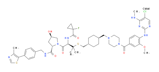(2S,4R)-1-[(2R)-2-[(1-fluorocyclopropyl)formamido]-3-methyl-3-({[(1r,4r)-4-{[4-(4-{[5-chloro-4-(methylamino)pyrimidin-2-yl]amino}-3-methoxybenzoyl)piperazin-1-yl]methyl}cyclohexyl]methyl}sulfanyl)butanoyl]-4-hydroxy-N-{[4-(4-methyl-1,3-thiazol-5-yl)phenyl]methyl}pyrrolidine-2-carboxamide