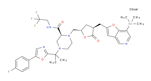 (S)-4-(2-(5-(4-fluorophenyl)oxazol-2-yl)propan-2-yl)-1-(((2S,4S)-5-oxo-4-((7-(trimethylstannyl)furo[3,2-c]pyridin-2-yl)methyl)tetrahydrofuran-2-yl)methyl)-N-(2,2,2-trifluoroethyl)piperazine-2-carboxamide