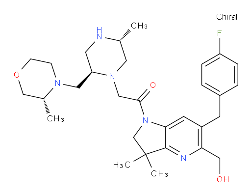 1-[6-[(4-Fluorophenyl)methyl]-2,3-dihydro-5-(hydroxymethyl)-3,3-dimethyl-1H-pyrrolo[3,2-b]pyridin-1-yl]-2-[(2R,5R)-5-methyl-2-[[(3R)-3-methyl-4-morpholinyl]methyl]-1-piperazinyl]ethanone