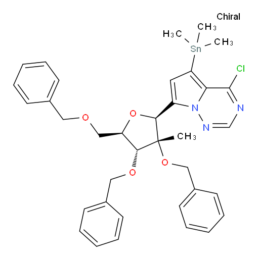 7-((2S,3S,4R,5R)-3,4-bis(benzyloxy)-5-((benzyloxy)methyl)-3-methyltetrahydrofuran-2-yl)-4-chloro-5-(trimethylstannyl)pyrrolo[2,1-f][1,2,4]triazine