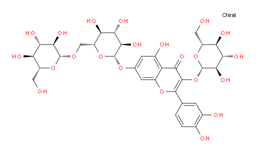 2-(3,4-dihydroxyphenyl)-5-hydroxy-7-(((2S,3R,4S,5S,6R)-3,4,5-trihydroxy-6-((((2R,3R,4S,5S,6R)-3,4,5-trihydroxy-6-(hydroxymethyl)tetrahydro-2H-pyran-2-yl)oxy)methyl)tetrahydro-2H-pyran-2-yl)oxy)-3-(((2S,3R,4S,5S,6R)-3,4,5-trihydroxy-6-(hydroxymethyl)tetrahydro-2H-pyran-2-yl)oxy)-4H-chromen-4-one