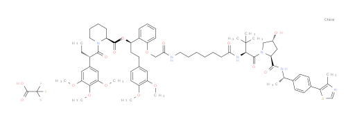 (1R)-3-(3,4-dimethoxyphenyl)-1-(2-{[(6-{[(2S)-1-[(2S,4R)-4-hydroxy-2-{[(1S)-1-[4-(4-methyl-1,3-thiazol-5-yl)phenyl]ethyl]carbamoyl}pyrrolidin-1-yl]-3,3-dimethyl-1-oxobutan-2-yl]carbamoyl}hexyl)carbamoyl]methoxy}phenyl)propyl (2S)-1-[(2S)-2-(3,4,5-trimethoxyphenyl)butanoyl]piperidine-2-carboxylate, trifluoroacetic acid