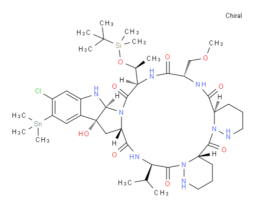 (4aS,10aR,13S,16R,18aS,23bR,24aS,27R)-16-((S)-1-((tert-butyldimethylsilyl)oxy)ethyl)-21-chloro-23b-hydroxy-27-isopropyl-13-(methoxymethyl)-22-(trimethylstannyl)-2,3,4,4a,8,9,10,10a,12,13,15,16,18a,19,24,24a,26,27-octadecahydro-1H-dipyridazino[1'',6'':7',8';1''',6''':10',11'][1,4,7,10,13,16]hexaazacyclooctadecino[1',2':1,5]pyrrolo[2,3-b]indole-5,11,14,17,25,28(7H,23bH)-hexaone