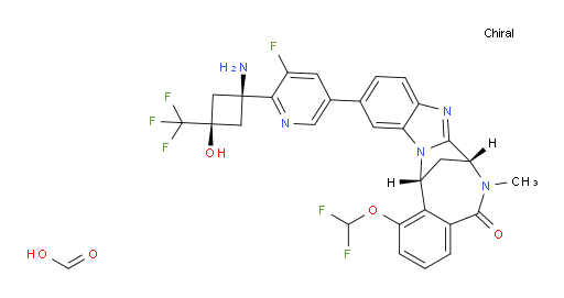 (7R,14R)-11-[6-[cis-1-amino-3-hydroxy-3-(trifluoromethyl)cyclobutyl]-5-fluoropyridin-3-yl]-1-(difluoromethoxy)-6,7-dihydro-6-methyl-7,14-methanobenzimidazo[1,2-b][2,5]benzodiazocin-5(14H)--one  formate