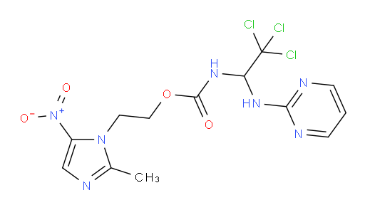 2-(2-methyl-5-nitro-1H-imidazol-1-yl)ethyl (2,2,2-trichloro-1-(pyrimidin-2-ylamino)ethyl)carbamate