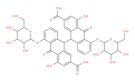 4,4'-dihydroxy-10,10'-dioxo-5,5'-bis((3,4,5-trihydroxy-6-(hydroxymethyl)tetrahydro-2H-pyran-2-yl)oxy)-9,9',10,10'-tetrahydro-[9,9'-bianthracene]-2,2'-dicarboxylic acid