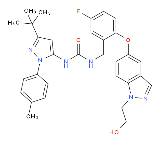 3-[3-tert-butyl-1-(4-methylphenyl)-1H-pyrazol-5-yl]-1-[(5-fluoro-2-{[1-(2-hydroxyethyl)-1H-indazol-5-yl]oxy}phenyl)methyl]urea