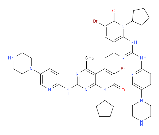 6-bromo-5-((6-bromo-8-cyclopentyl-7-oxo-2-((5-(piperazin-1-yl)pyridin-2-yl)amino)-1,4,7,8-tetrahydropyrido[2,3-d]pyrimidin-4-yl)methyl)-8-cyclopentyl-4-methyl-2-((5-(piperazin-1-yl)pyridin-2-yl)amino)pyrido[2,3-d]pyrimidin-7(8H)-one