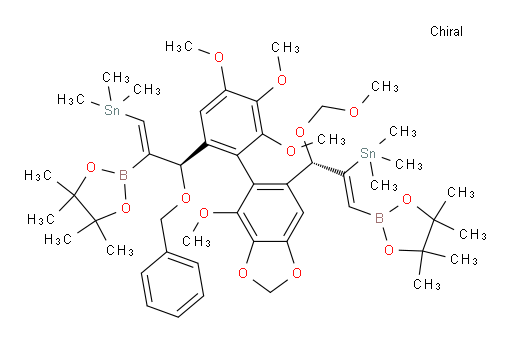 ((3S,E)-3-(benzyloxy)-2-(4,4,5,5-tetramethyl-1,3,2-dioxaborolan-2-yl)-3-(3,4,5-trimethoxy-2-(4-methoxy-6-((S,Z)-1-(methoxymethoxy)-3-(4,4,5,5-tetramethyl-1,3,2-dioxaborolan-2-yl)-2-(trimethylstannyl)allyl)benzo[d][1,3]dioxol-5-yl)phenyl)prop-1-en-1-yl)trimethylstannane