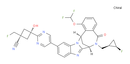 (1R,3r)-3-(5-((7R,14R)-1-(difluoromethoxy)-6-(((1R,2R)-2-fluorocyclopropyl)methyl)-5-oxo-5,6,7,14-tetrahydro-7,14-methanobenzo[f]benzo[4,5]imidazo[1,2-a][1,4]diazocin-11-yl)pyrimidin-2-yl)-1-(fluoromethyl)-3-hydroxycyclobutanecarbonitrile