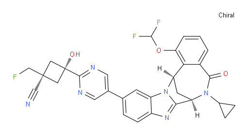 trans-3-[5-[(7R,14R)-6-cyclopropyl-1-(difluoromethoxy)-5,6,7,14-tetrahydro-5-oxo-7,14-methanobenzimidazo[1,2-b][2,5]benzodiazocin-11-yl]pyrimidin-2-yl]-1-(fluoromethyl)-3-hydroxy-Cyclobutane-carbonitrile