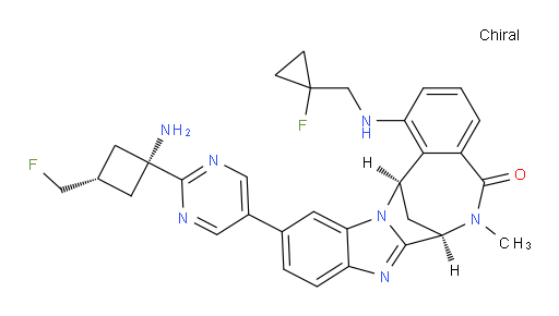 (7R,14R)-11-[2-[cis-1-amino-3-(fluoromethyl)cyclobutyl]pyrimidin-5-yl]-1-[[(1-fluoro-cyclopropyl)methyl]amino]-6,7-dihydro-6-methyl-7,14-Methanobenzimidazo[1,2-b][2,5]benzodiazocin-5(14H)--one