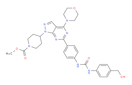 methyl 4-(6-(4-(3-(4-(hydroxymethyl)phenyl)ureido)phenyl)-4-morpholino-1H-pyrazolo[3,4-d]pyrimidin-1-yl)piperidine-1-carboxylate