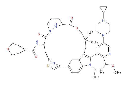 3-Oxabicyclo[3.1.0]hexane-6-carboxamide, N-[(2R,14S,18S)-2-[5-(4-cyclopropyl-1-piperazinyl)-2-[(1S)-1-methoxyethyl]-3-pyridinyl]-1-ethyl-18,19,20,21-tetrahydro-25,25-dimethyl-15,22-dioxo-17H-5,3-([4,2]-endo-thiazolopropano[1,3]-endo-pyridazinomethanoxypropano)-1H-indol-14-yl]-, (1α,5α,6α)-