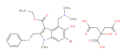 ethyl 6-bromo-4-((dimethylamino)methyl)-5-hydroxy-1-methyl-2-((phenylthio)methyl)-1H-indole-3-carboxylate 2-hydroxypropane-1,2,3-tricarboxylate