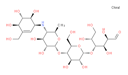O-4,6-Dideoxy-4-[[(1S,4R,5S,6S)-4,5,6-trihydroxy-3-(hydroxymethyl)-2-cyclohexen-1-yl]amino]-alpha-D-glucopyranosyl-(1→4)-O-alpha-D-glucopyranosyl-(1→4)-D-glucose