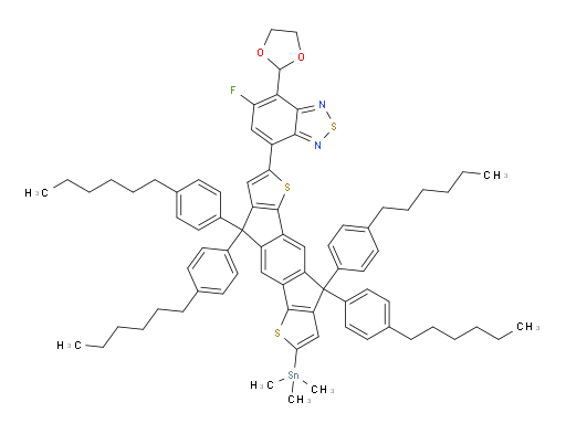 4-(1,3-dioxolan-2-yl)-5-fluoro-7-(4,4,9,9-tetrakis(4-hexylphenyl)-7-(trimethylstannyl)-4,9-dihydro-s-indaceno[1,2-b:5,6-b']dithiophen-2-yl)benzo[c][1,2,5]thiadiazole
