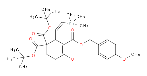 (Z)-1,1-di-tert-butyl 3-(4-methoxybenzyl) 4-hydroxy-2-(2-(trimethylstannyl)vinyl)cyclohex-3-ene-1,1,3-tricarboxylate