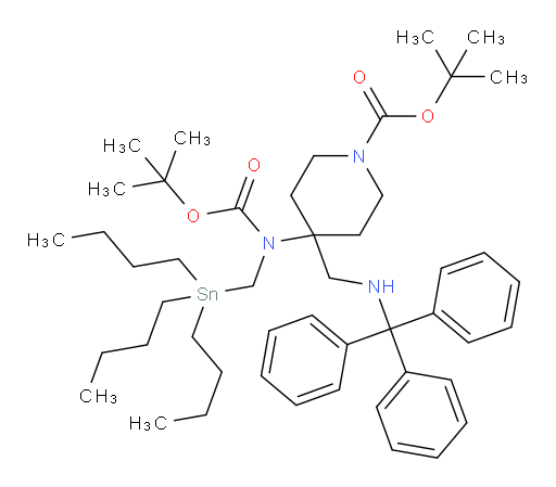 tert-butyl 4-((tert-butoxycarbonyl)((tributylstannyl)methyl)amino)-4-((tritylamino)methyl)piperidine-1-carboxylate
