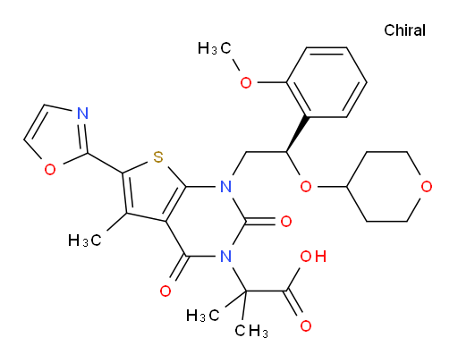 1,4-Dihydro-1-[(2R)-2-(2-methoxyphenyl)-2-[(tetrahydro-2H-pyran-4-yl)oxy]ethyl]-α,α,5-trimethyl-6-(2-oxazolyl)-2,4-dioxothieno[2,3-d]pyrimidine-3(2H)-acetic acid
