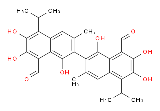 1,1',6,6',7,7'-hexahydroxy-5,5'-diisopropyl-3,3'-dimethyl-[2,2'-binaphthalene]-8,8'-dicarbaldehyde