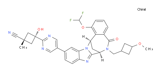 (1S,3s)-3-(5-((7R,14R)-1-(difluoromethoxy)-6-((3-methoxycyclobutyl)methyl)-5-oxo-5,6,7,14-tetrahydro-7,14-methanobenzo[f]benzo[4,5]imidazo[1,2-a][1,4]diazocin-11-yl)pyrimidin-2-yl)-3-hydroxy-1-methylcyclobutanecarbonitrile