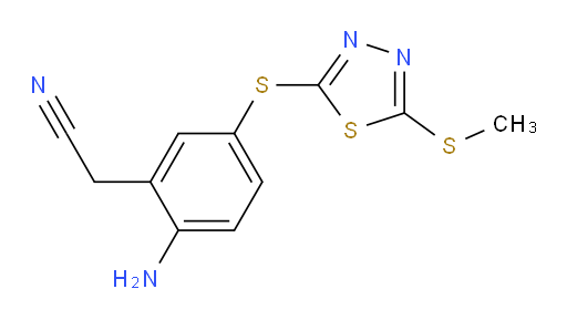 2-(2-amino-5-((5-(methylthio)-1,3,4-thiadiazol-2-yl)thio)phenyl)acetonitrile
