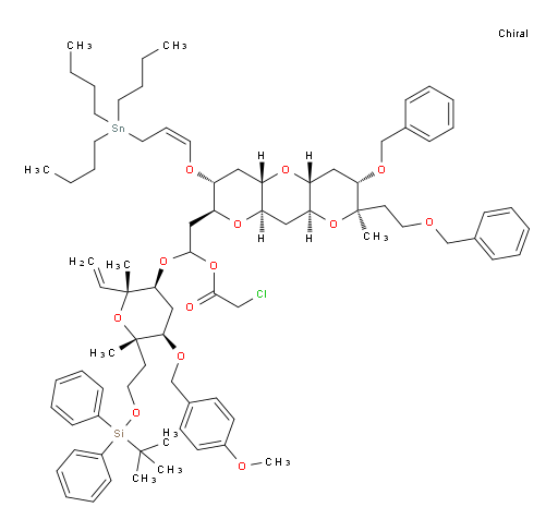 2-((2S,3R,4aS,5aR,7S,8R,9aS,10aR)-7-(benzyloxy)-8-(2-(benzyloxy)ethyl)-8-methyl-3-(((Z)-3-(tributylstannyl)prop-1-en-1-yl)oxy)decahydro-2H-dipyrano[3,2-b:2',3'-e]pyran-2-yl)-1-(((2R,3S,5R,6S)-6-(2-((tert-butyldiphenylsilyl)oxy)ethyl)-5-((4-methoxybenzyl)oxy)-2,6-dimethyl-2-vinyltetrahydro-2H-pyran-3-yl)oxy)ethyl 2-chloroacetate