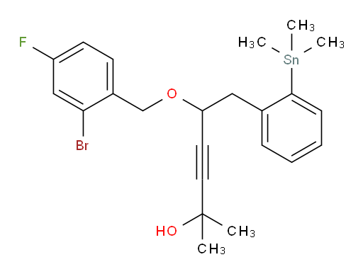 5-((2-bromo-4-fluorobenzyl)oxy)-2-methyl-6-(2-(trimethylstannyl)phenyl)hex-3-yn-2-ol