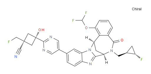 (1R,3r)-3-(5-((7R,14R)-1-(difluoromethoxy)-6-(((1R,2S)-2-fluorocyclopropyl)methyl)-5-oxo-5,6,7,14-tetrahydro-7,14-methanobenzo[f]benzo[4,5]imidazo[1,2-a][1,4]diazocin-11-yl)pyrimidin-2-yl)-1-(fluoromethyl)-3-hydroxycyclobutanecarbonitrile