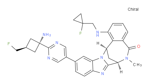 (7R,14R)-11-[2-[trans-1-amino-3-(fluoromethyl)cyclobutyl]pyrimidin-5-yl]-1-[[(1-fluoro-cyclopropyl)methyl]amino]-6,7-dihydro-6-methyl-7,14-Methanobenzimidazo[1,2-b][2,5]benzodiazocin-5(14H)--one