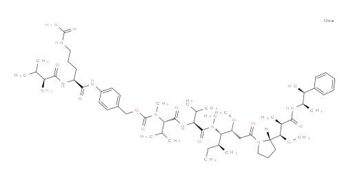 N-Methyl-N-[[[4-[[L-valyl-N5-(aminocarbonyl)-L-ornithyl]amino]phenyl]methoxy]carbonyl]-L-valyl-N-[(1S,2R)-4-[(2S)-2-[(1R,2R)-3-[[(1R,2S)-2-hydroxy-1-methyl-2-phenylethyl]amino]-1-methoxy-2-methyl-3-oxopropyl]-1-pyrrolidinyl]-2-methoxy-1-[(1S)-1-methylpropyl]-4-oxobutyl]-N-methyl-L-valinamide
