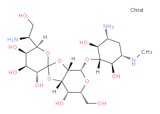 (3aS,3'R,4S,4'S,5'R,6R,6'R,7S,7aS)-4-(((1R,2S,3R,5S,6R)-3-amino-2,6-dihydroxy-5-(methylamino)cyclohexyl)oxy)-6'-((S)-1-amino-2-hydroxyethyl)-6-(hydroxymethyl)octahydro-3aH-spiro[[1,3]dioxolo[4,5-c]pyran-2,2'-pyran]-3',4',5',7-tetraol