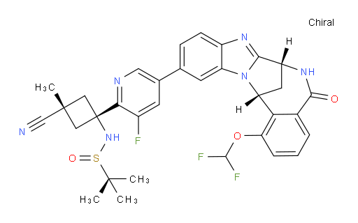 [S(R)]-N-[cis-3-cyano-1-[5-[(7R,14R)-1-(difluoromethoxy)-5,6,7,14-tetrahydro-5-oxo-7,14-methanobenzimidazo[1,2-b][2,5]benzodiazocin-11-yl]-3-fluoropyridin-2-yl]-3-methylcyclobutyl]-2-methyl-2-Propanesulfinamide