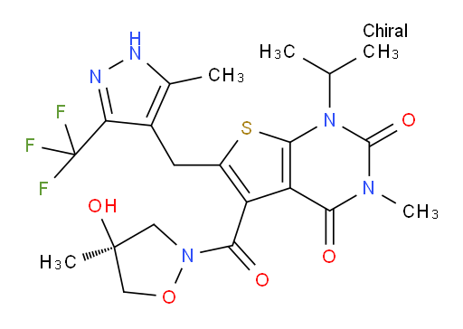 5-[[(4S)-4-Hydroxy-4-methyl-2-isoxazolidinyl]carbonyl]-3-methyl-1-(1-methylethyl)-6-[[5-methyl-3-(trifluoromethyl)-1H-pyrazol-4-yl]methyl]thieno[2,3-d]pyrimidine-2,4(1H,3H)-dione