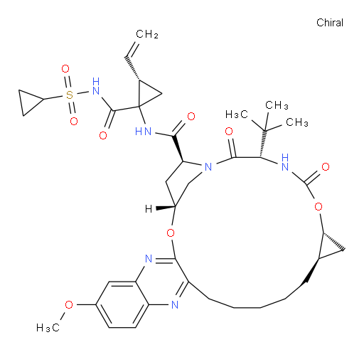 Cyclopropanecarboxamide, N-[[[(1R,2R)-2-[5-(3-hydroxy-6-methoxy-2-quinoxalinyl)pentyl]cyclopropyl]oxy]carbonyl]-3-methyl-L-valyl-(4R)-4-hydroxy-L-prolyl-1-amino-N-(cyclopropylsulfonyl)-2-ethenyl-, cyclic (1→2)-ether, (1R,2S)-