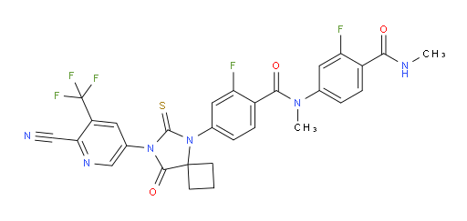 4-(7-(6-cyano-5-(trifluoromethyl)pyridin-3-yl)-8-oxo-6-thioxo-5,7-diazaspiro[3.4]octan-5-yl)-2-fluoro-N-(3-fluoro-4-(methylcarbamoyl)phenyl)-N-methylbenzamide